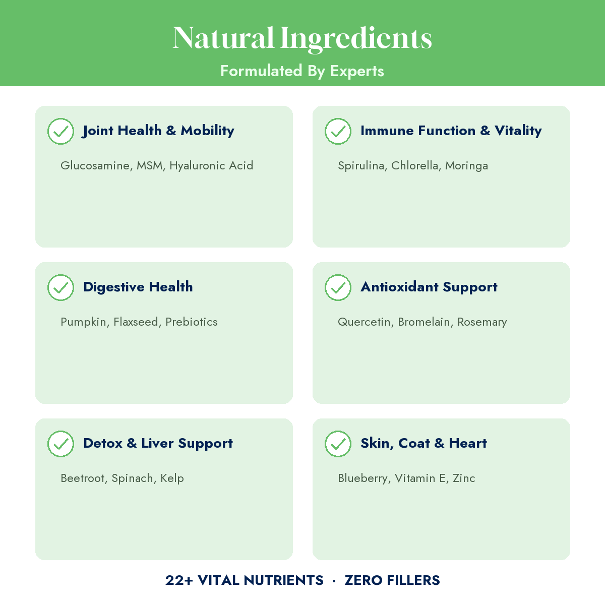 22 natural ingredients inside WuffWell Super Greens