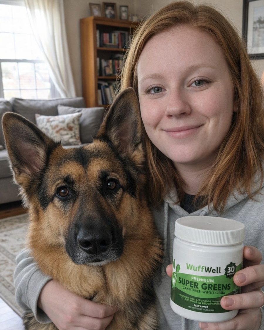 WuffWell customer with her german shepherd